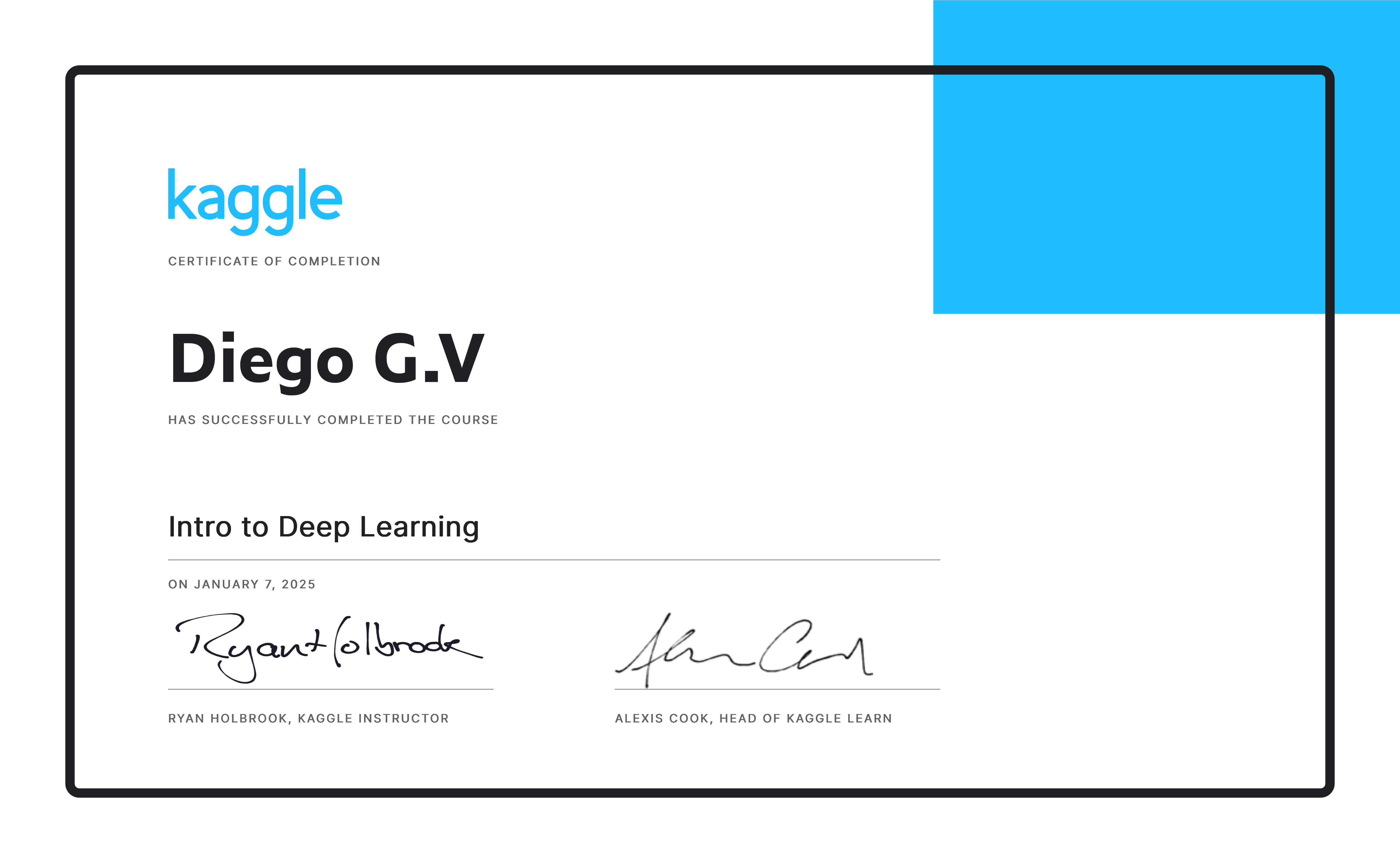 Certificate for Intro to Deep Learning